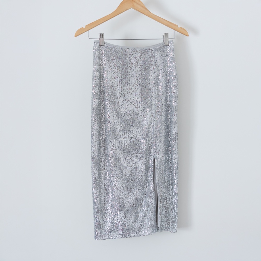 Size xxs Silver Sequinned pencil skirt